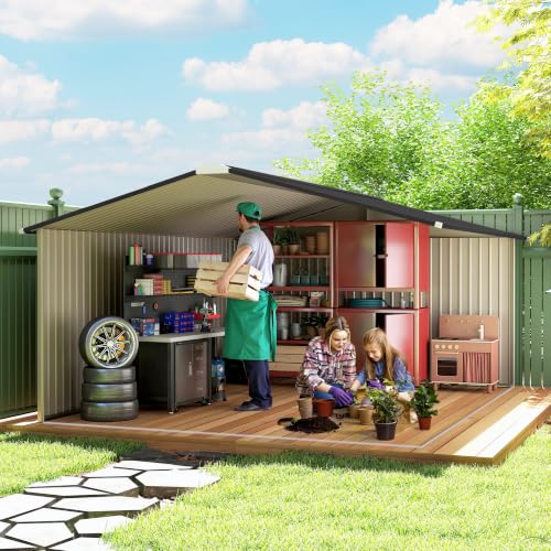 11' x 13' Outdoor Storage Shed Garden Tool Metal Shed White