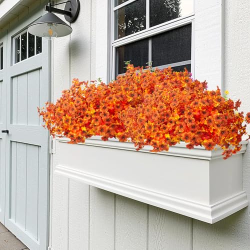 16 Bundles Artificial Fall Flowers for Outdoors Fake Plants UV Resistant Plastic Plants Shrubs Bushes for Home Fall Front Door Porch Garden Autumn Decor (16 Count)