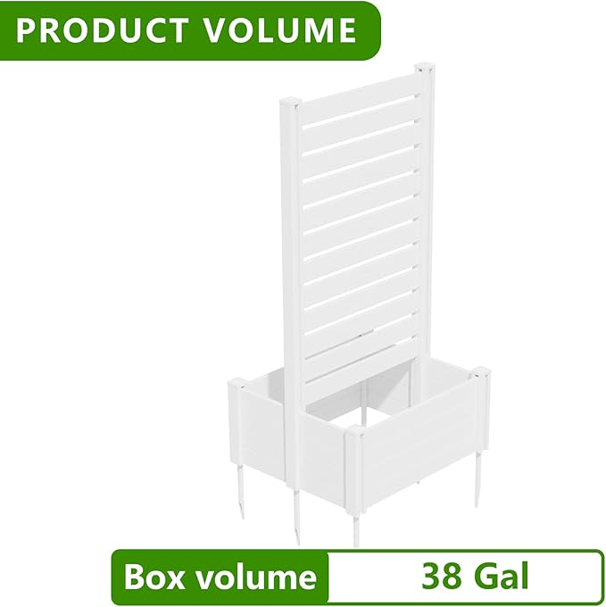 Casaphoria Raised Garden Bed with Trellis, 71"x35"x24" Planter Box with Open Bottom for Gardening Vegetables & Vines and Climbing Plants, White