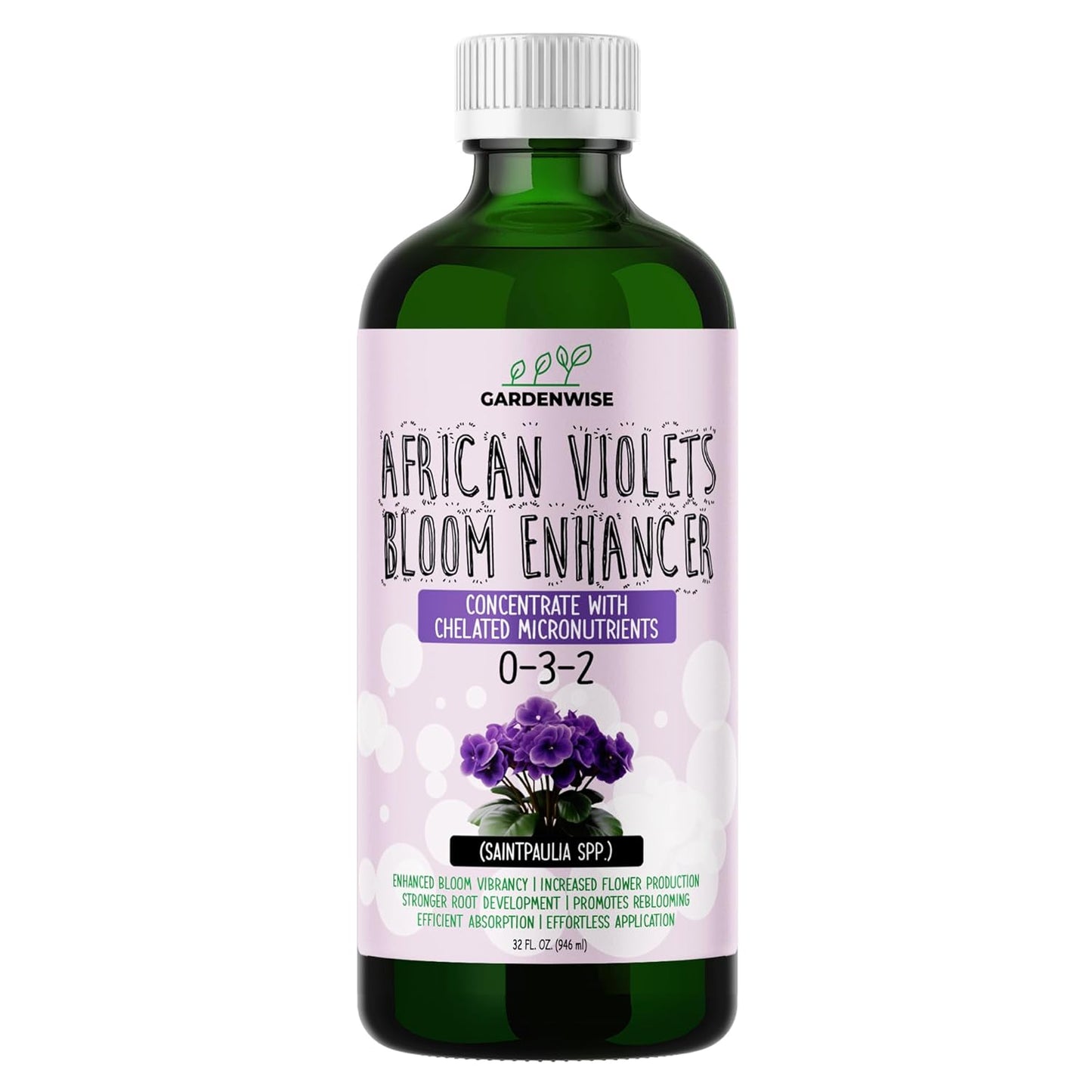 0-3-2 African Violet Fertilizer for Indoor Plants: Concentrated Plant Food β Plant Fertilizer, Bloom Booster for All Violets, Indoor Flowering Plants, Vigorous Growth and Blooming (32 OZ)