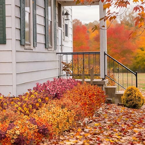 16 Bundles Artificial Fall Mums UV Resistant Flowers Outdoor Autumn Decor (Coffee Mix)