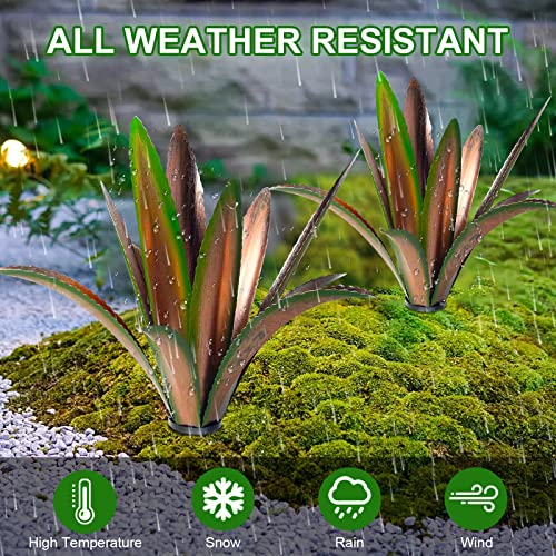 Enlarge Thickened Wind Resistant Metal Agave Garden Art Plant Country Sculpture Statue Outdoor Decoration Courtyard Lawn Ornament Gift (12 Leaves Green 1 Pcs)