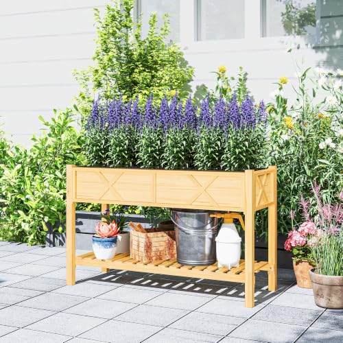 Raised Garden Bed with Storage Shelf 47 x 22 x 31.5in (Natural Wood / 47.2 x 21.7 x 31.5 inches)