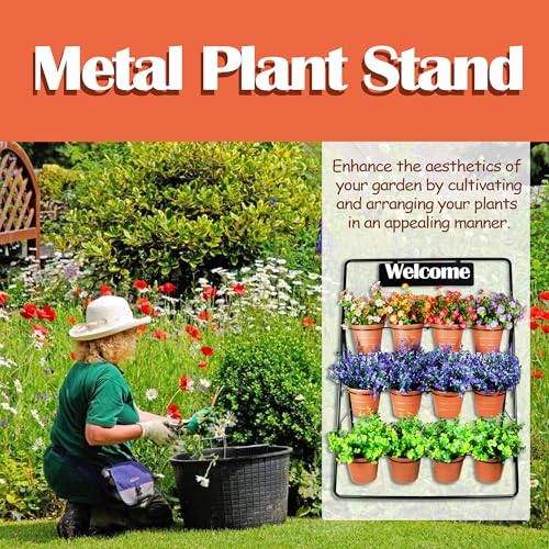 3 Tier Metal Plant Stand with 12 Pots Indoor Outdoor Garden Rack