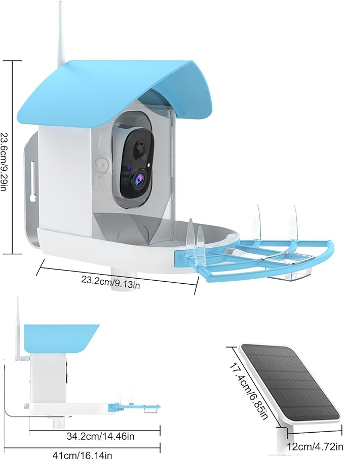 Bird Feeder with Camera, Smart AI Bird Breed Recognition,Birds Motion Detection with Real Time Notice, Solar Powered Auto Capture Bird Watching WiFi Camera,Gifts for Birdlover,Family,SkyBlue
