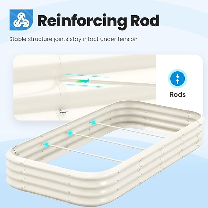 Quictent Galvanized Raised Garden Bed Kit, 6x3x1ft Oval Large Metal Outdoor Planting Box, Ground Planter Strengthened by Crossbar, Beige