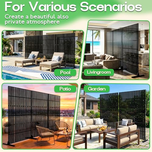 Metal Privacy Screen 72" H x 47.2" Decorative Outdoor Privacy Screen Privacy Panel with Stand for Balcony Deck Patio Lawn Garden (Black-Vertical / Without Planter Box)