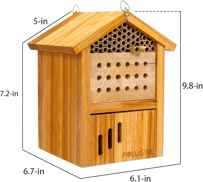 Mason Bee House -Wax Coated Mason House for The Garden, Natural Handmade Wooden Waterproof Mason Home, Attracts Peaceful Bee Pollinators,Native Mason Bee Habitat
