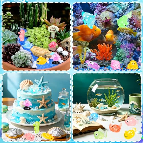 120PCS Luminous Mini Ocean Resin Animals 20 Style Glow in The Dark Tiny Sea Animal Figurines Miniature Plastic Animals Aquarium Decoration for DIY Crafts Fish Tank Potted Fairy Garden Dollhouse (120pcs-ocean)