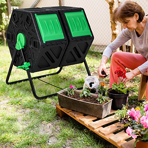 Compost Bin Dual Chamber 34.5 Gal Compost Tumbler with 2 Rotating Chambers