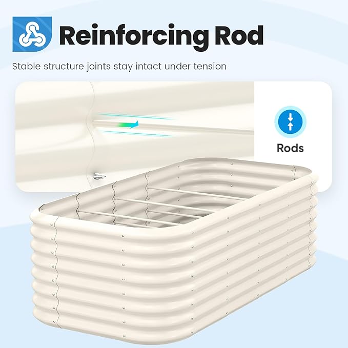 Quictent Galvanized Raised Garden Bed Kit, 6x3x2 ft Oval Metal Planter Box Tall for Vegetables Outdoor Backyard, Strengthened by Crossbar, Beige