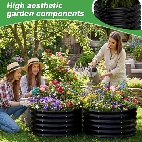 2 Pack 2x2x1.5ft Round Galvanized Raised Garden Bed Outdoor Metal Planter Box for Vegetables Steel Raised Beds for Gardening Black (2 Count)