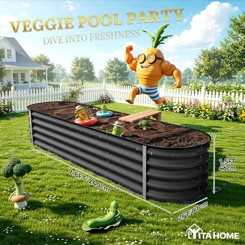 8x2x1.5ft Galvanized Oval Raised Garden Bed (8x2x1.5ft / Black)