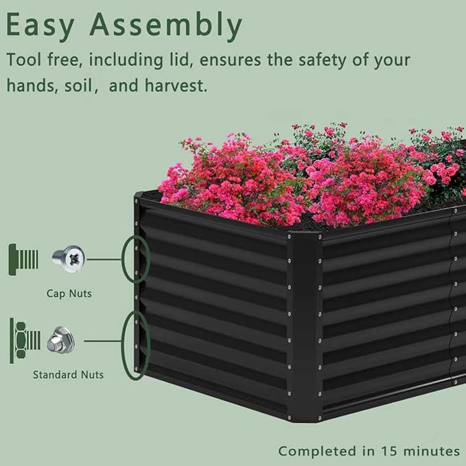 6x2x2FT Galvanized Raised Garden Bed,Planter Raised Beds-Metal Garden Box,Large Plant for Outdoor Planting, Vegetables Bed,Flower,herb-Black