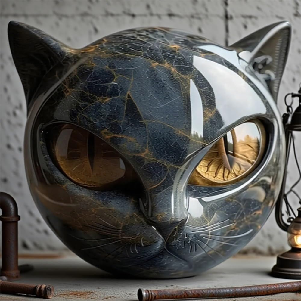 Luxury Black Cat Stone Sculpture, Elegant Home Décor & Gift-Ready Art Piece, Hand-Carved Crystals and Healing Stones Carved, Cute Decoration Gemstones Gifts for Cat Lovers Women Men (D)