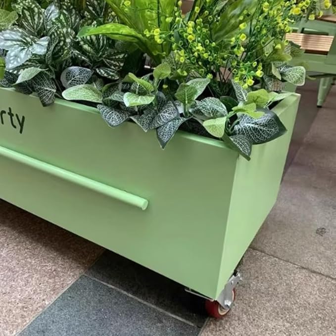 Etlegor Raised Garden Bed Outdoor with Wheels, Metal Planter Box Used Outside Coffee and Milk Tea Shops Enhance The Store Image(Green,120x40x40cm)
