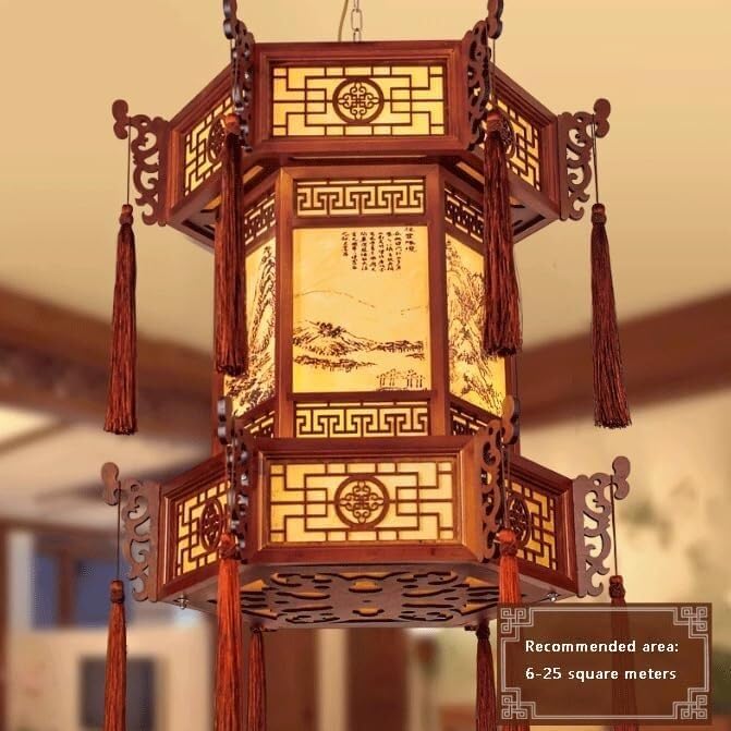 Pendant Light Bedroom Chinese Lanterns Red Lantern Antique Palace Lanterns Hexagonal Solid Wood Tea House Restaurant Garden Light Traditional Hanging Lanterns