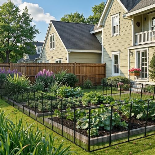 Decorative Garden Fence with Gate 50 in (50 in(H) x 30.7 ft(L) 11 Panels +1 Gate / Black)