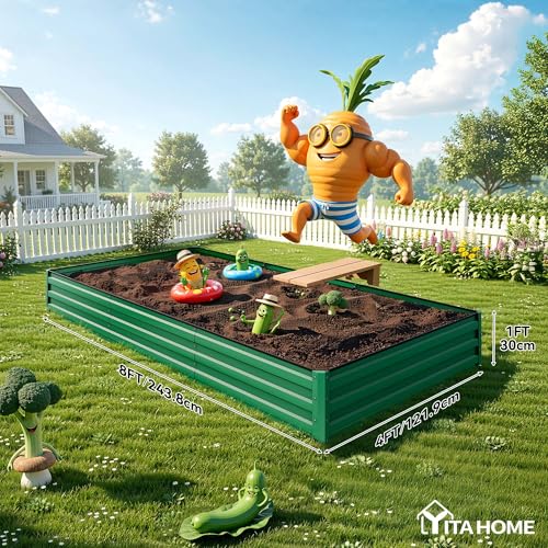 4pcs 8x4x1ft Galvanized Raised Garden Bed (8x4x1ft 4pcs / Green)