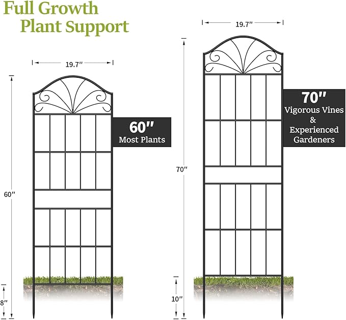 Metal Trellis for Climbing Plants Outdoor, 60 * 19.7 Inch Tall Garden Trellis with Black Rustproof Coating, Decorative Rose Trellis for Climbing Roses, Vines, and Flowers, 2 Pack