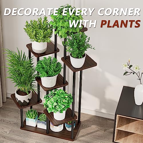 7 Tier Tall Plant Stand Indoor Corner Tiered Shelf Metal MDF Board
