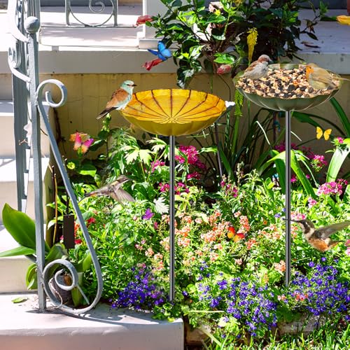 2PCS Metal Flower Bird Bath for Outside