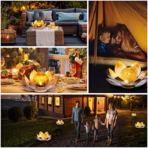 Solar Lights Outdoor Garden Decorative Art Metal Lotus Cracked Glass Ball Waterproof Decorations for Pathway Lawn Patio Yard Ground Tabletop Gifts