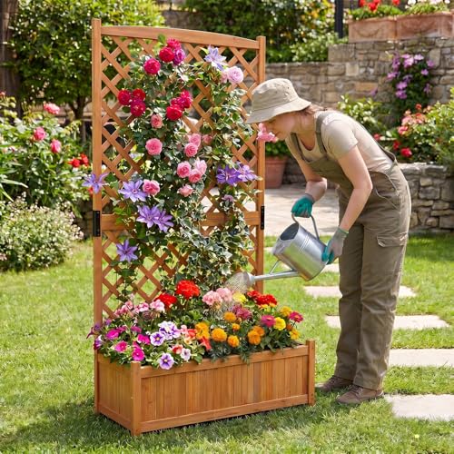 71" Raised Garden Bed with Trellis & Garden Box