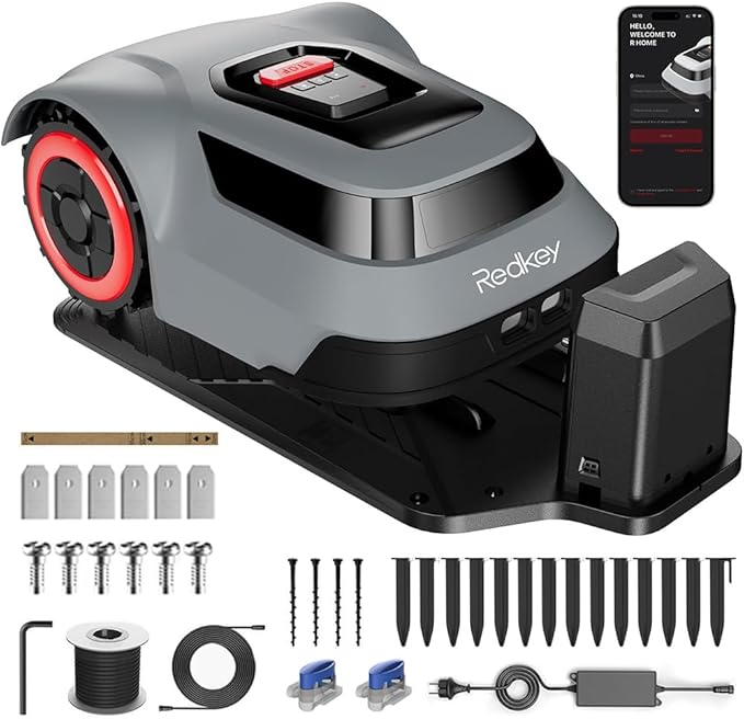 Redkey MGC1000 Robot Lawn Mower with 390ft Boundary Wires for 0.12 Acre (1/8 Acre), 45% Slope, 70Mins Runtime, Auto Recharge, Automatic Robotic Lawn Mower w/Precise Location & Breakpoint Detection