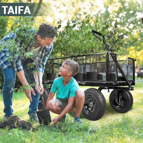 Heavy Duty Steel 1100 Lb Wagon Garden Carts with Removable Side Panels Turn Into Flatbed (1100LBS)
