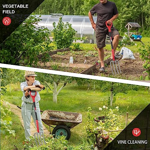 4 Tine Forged Garden Fork Digging Forks with Fiberglass Handle 43 in
