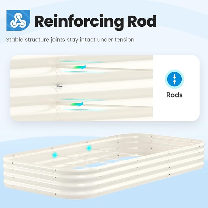 Quictent Galvanized Raised Garden Bed Kit, 8x4x1 ft Oval Metal Planter Box for Vegetables, Strengthened by Crossbar, Beige, 2PCS