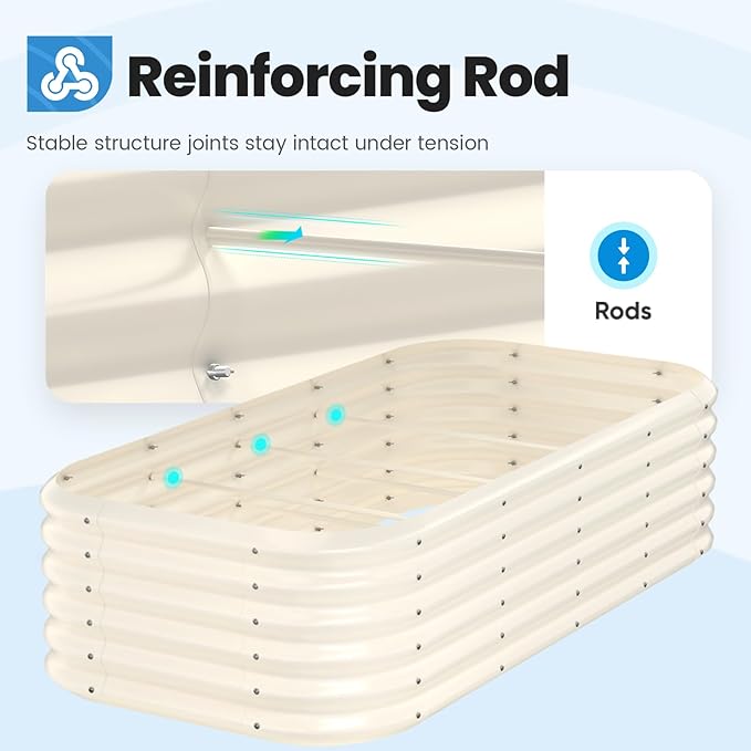 Quictent Galvanized Raised Garden Bed Kit Tall, 6x3x1.5 ft Oval Large Planting Box Strengthened by Crossbar, for Vegetables Outdoor, Beige