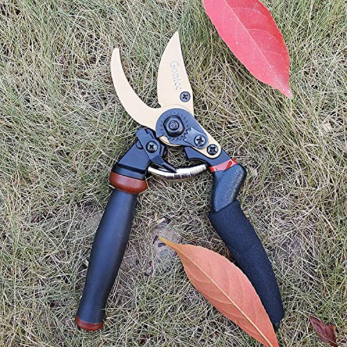 8.5" Professional Rotating Bypass Titanium Pruning Shears (Golden Rotating Titanium Bypass Pruning Shears)