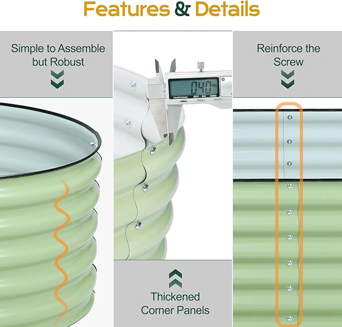 Aoodor 17" Tall Oval Galvanized Raised Garden Bed Kit, 4-in-1 Large Metal Outdoor Planter Box for Vegetables, Flowers, and Herbs, 5 x 2 x 1.5 Ft, Olive Green