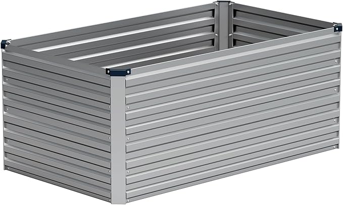 Vengarus 4x2x2FT Galvanized Raised Garden Bed Kit, Outdoor Metal Planter Box for Vegetables, Fruits,Herbs, and Succulents -120 Gallon Capacity,Silver