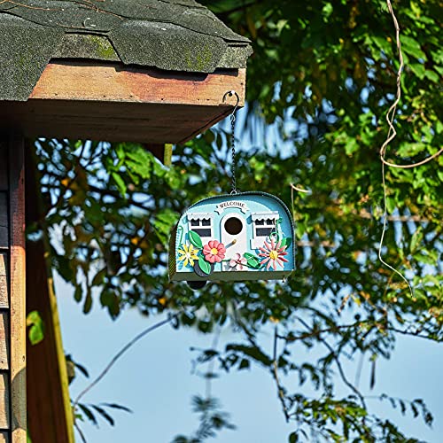 Bird Houses for Outside Decorative with 10 LEDs Solar String Lights Humming Bird Houses for Outside Hanging Handwork Bird Nest Garden Decor Outdoor