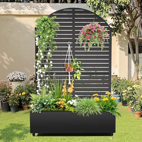 Metal Raised Garden Bed (Black Arched-louvered / 71" x 47" x 16")
