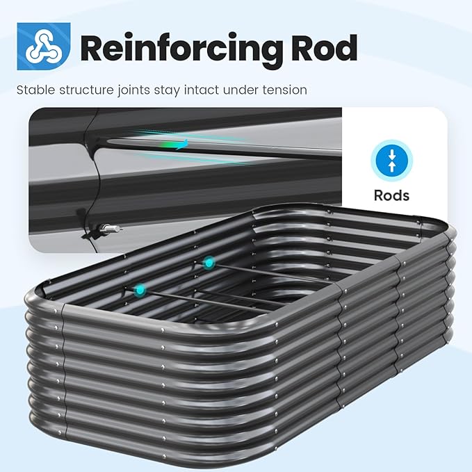 Quictent Galvanized Raised Garden Bed Kit, 8x4x2 ft Oval Metal Planter Box Tall for Vegetables Outdoor Backyard, Strengthened by Crossbar, Dark Gray