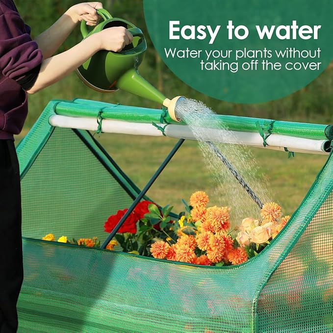 Quictent 6x3x1ft Galvanized Raised Garden Bed with Cover Metal Planter Bottomless Box w/ 2 Large Screen Windows Mini Greenhouse 20pcs T-Tags 1 Pair Gloves Outdoor Growing Vegetables (Green)