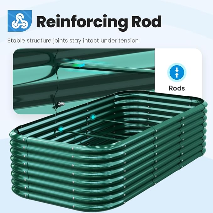 Quictent Galvanized Raised Garden Bed Kit, 8x4x2 ft Oval Metal Planter Box Tall for Vegetables Outdoor Backyard, Strengthened by Crossbar, Dark Green