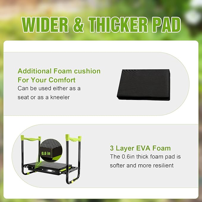 joyhalo 10.8 inch Wider Foldable Garden Kneeler and Seat Heavy Duty, Gardening Stool with Extra-Thick Kneeling Pad, Garden Bench for Kneeling and Sitting, Gardening Gifts for Women