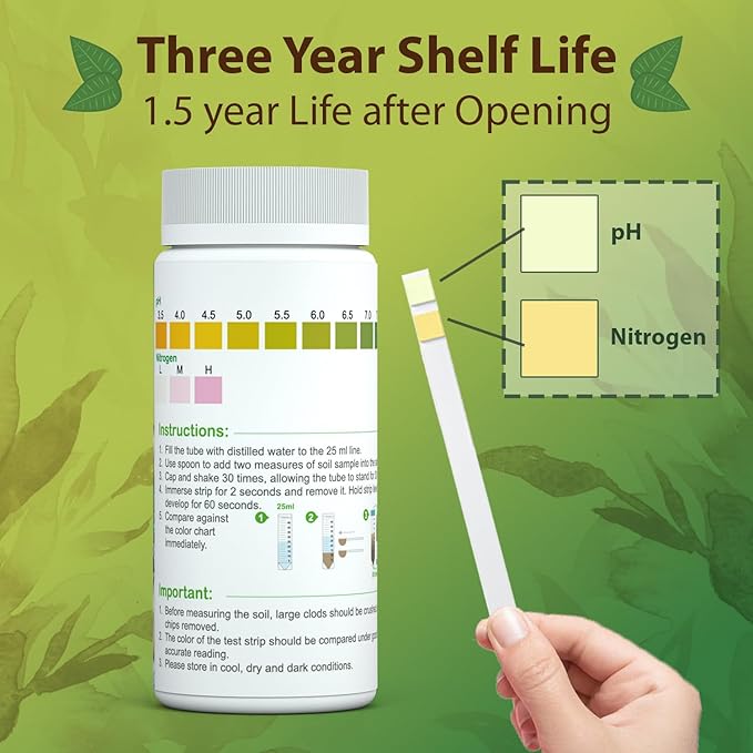 PH and Nitrogen Soil Test Kit with Test Tube - 100 Test Included - Professional Testing Kit for Home Garden Lawn Yard Grass