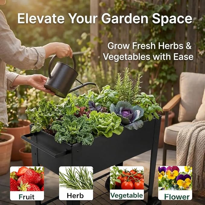 INNO STAGE 31.5" Tall Raised Garden Bed with Legs & Wheels- Elevated Planter Box with Shelf, Anti-Rust Metal Galvanized Steel Garden Bed for Herb, Vegetable, Gradening, Patio, Balcony, Backyard