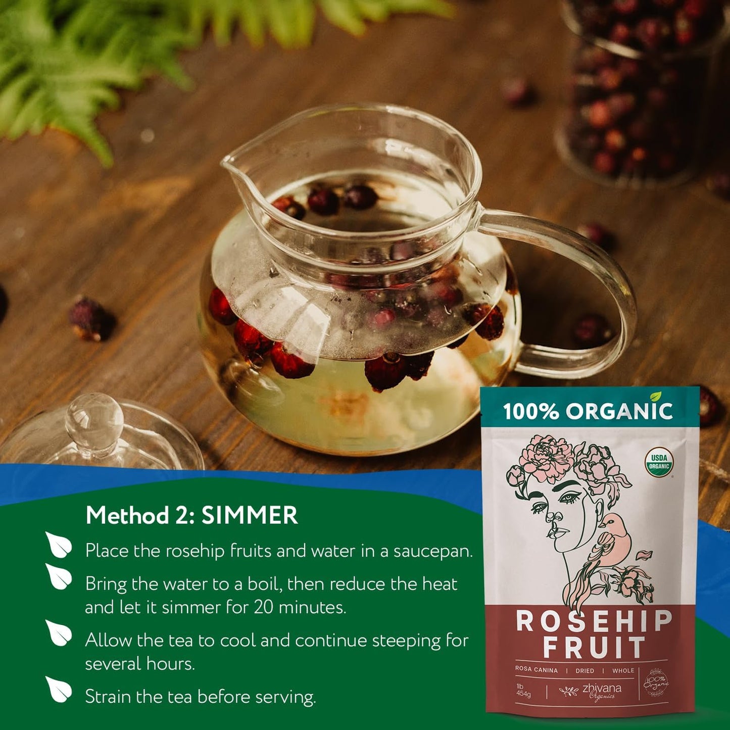 Rosehip Tea Organic (10 LB) – Dried Rose Hip Fruit Whole – Source of Vitamin C from Food