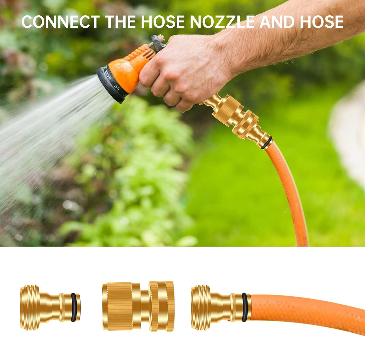 Garden Water Pipe Quick Connector, No-Leak 3/4 Inch GHT Thread Fitting Water Hose Male Adapter, Heavy-Duty Rust Resistant Brass Water Pipe Connect, Easy to Use (2 Male Connect)
