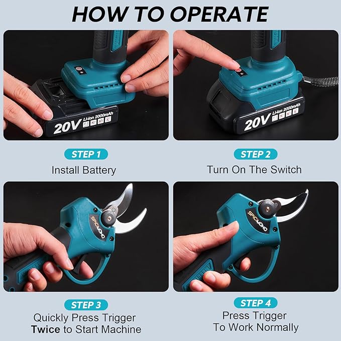 Cordless Electric Power Pruner Shears - Battery Pruning Shears 40mm Max Cutting Diameter with 20V 2X 2.0Ah Batteries and Charger, Professional Heavy Duty Gardening Pruner with Replacement Blades