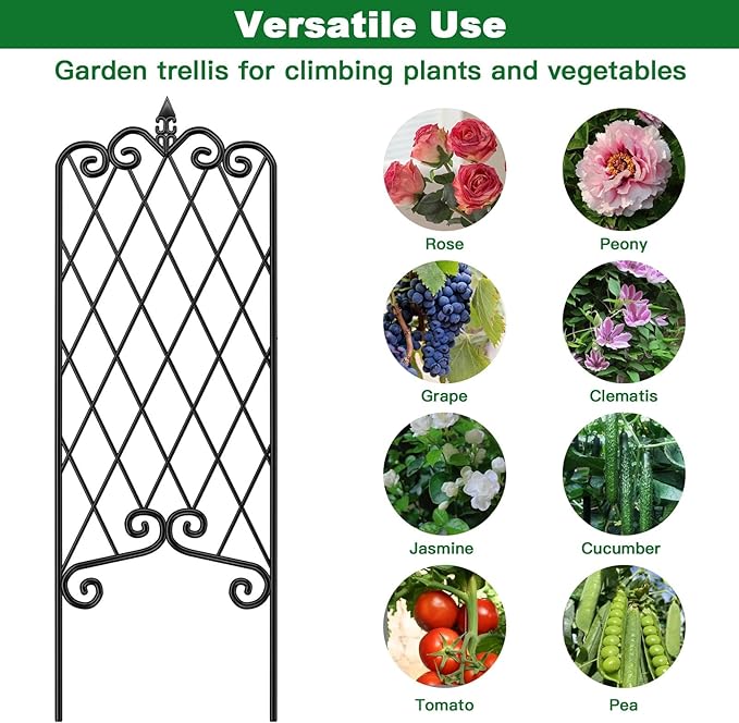 AMAGABELI GARDEN & HOME 4 Pack 47” x 16” Garden Trellis for Climbing Plants Outdoor Metal Garden Fencing Decorative Plant Trellis Vegetables and Rose Trellis for Ivy Cucumbers Black