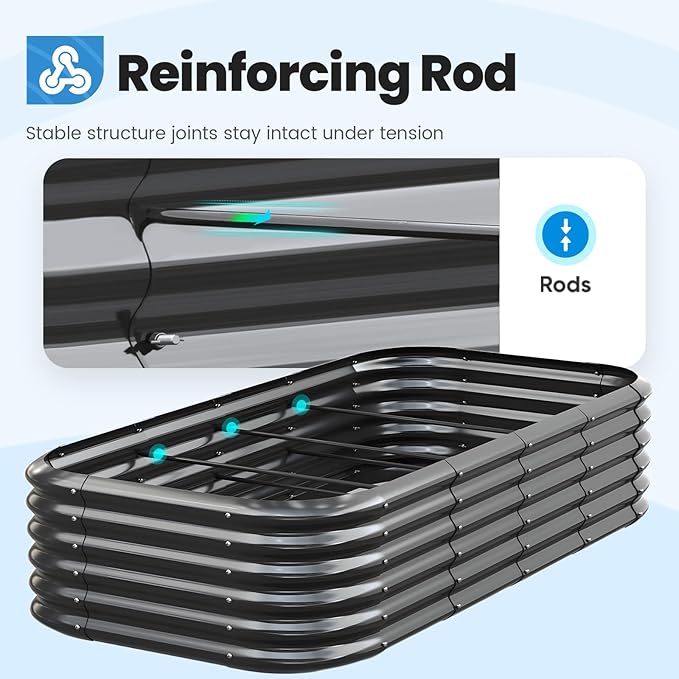 Quictent Galvanized Raised Garden Bed Kit, 6x3x1.5 ft Oval Metal Planter Box Tall for Vegetables Outdoor Backyard, Strengthened by Crossbar, Dark Gray