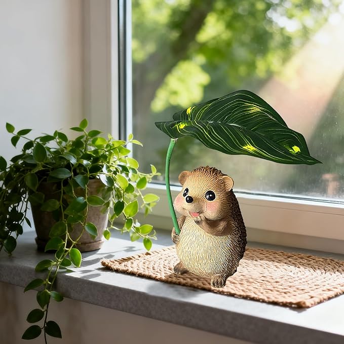 Solar Hedgehog with Light-Up Umbrella, 5.12" Garden Statue Outdoor Decor for Patio, Yard, Lawn - Gardening Gifts for Christmas, Mother's Day